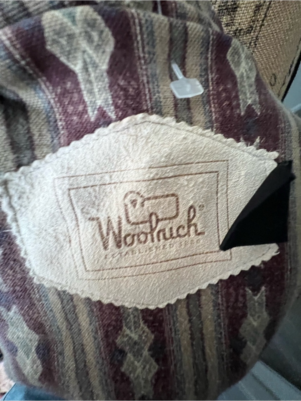Woolrich Tan Hooded Zip Southwestern Aztec Lined Chore Utility Coat Jacket - Picture 7 of 11
